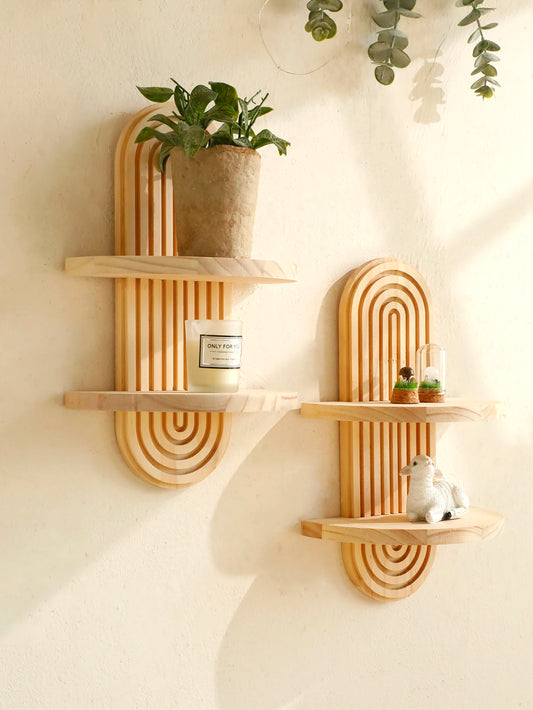Étagère murale géométrique en bois naturel – Style bohème