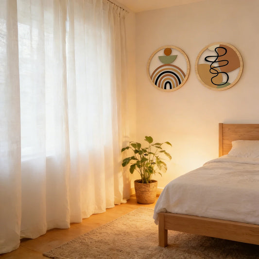 Lot de 4 décorations murales rondes en bois, style bohème
