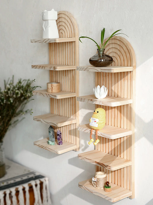 Étagère arche 5 niveaux en bois naturel – Nordique bohème