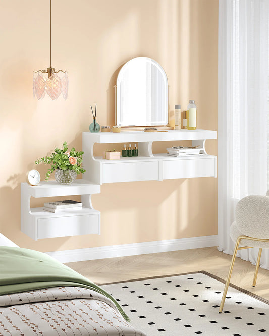Duo de tables de chevet suspendues blanches avec tiroir