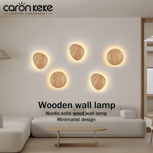 Applique murale LED en bois, cercle et ovale